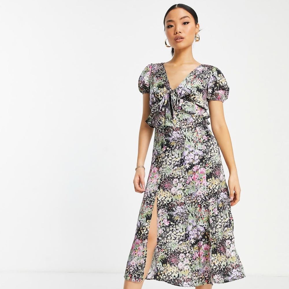Topshop Floral Midi Dress with Slit